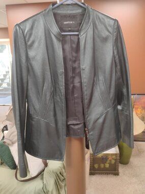 Lafayette 148 New York Forest Green 100% Leather Jacket Size 8 Luxury